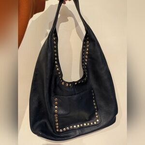LAGGO Purse Mara Navy Pebble genuine Leather Hobo bag gold studed italian boho